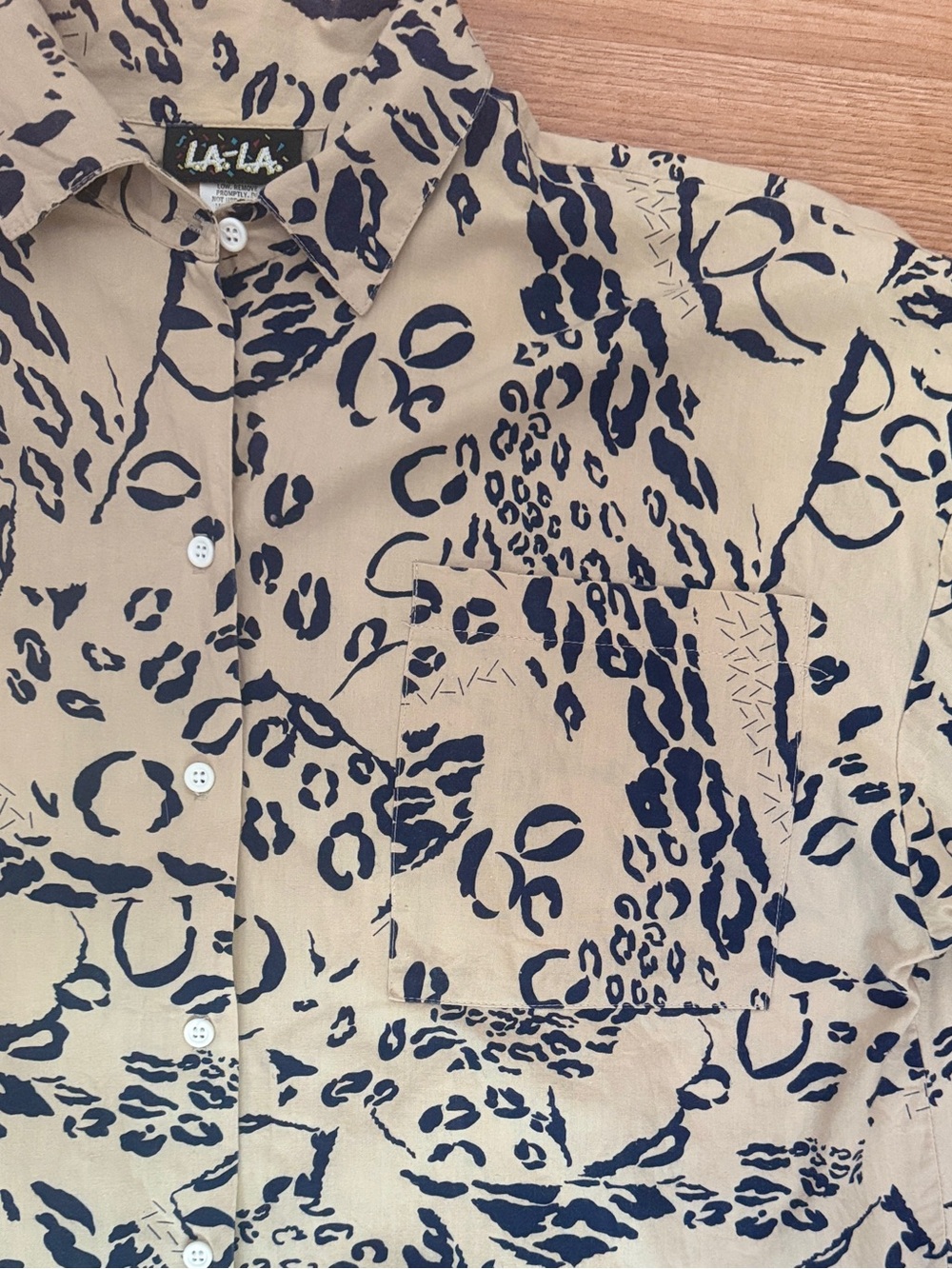 Vintage 90s LA-LA Leopard Animal Print Blouse Cotton USA Made Size M - Picture 5 of 6